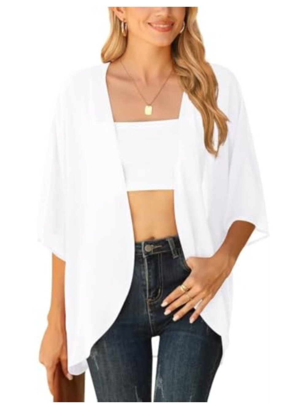 Women's Sheer Chiffon Kimono Cardigan Cover Up Beach Summer 3/4 Sleeve